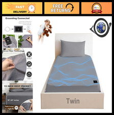 Grounding Twin Fitted Sheet with Grounding Wire, 90 Organic Cotton Silver, Gr