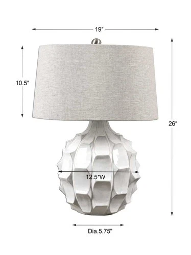 UTTERMOST 27052 GUERINA DISTRESSED GLOSS WHITE SCALLOPED CERAMIC TABLE LAMP - Picture 3 of 4