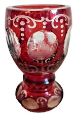 Rubin Überfangglas Becher | Böhmen um 1900 | geschliffene Reserven | 14,2cm