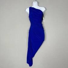 Norma Kamali Womens Dress XXS Blue Diana Gown One Shoulder Midi Cocktail Evening