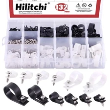 132 Pcs 6 Sizes Black And White Plastic Cable Clamp R Type Screw Mounting Cord F