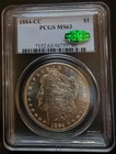 1884 CC Morgan Silver Dollar - PCGS MS63 with CAC green sticker. 90 % Silver
