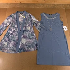 R&M Collection Womens Size 14 Steel Blue 2 Piece Sheath Jacket Dress NWT