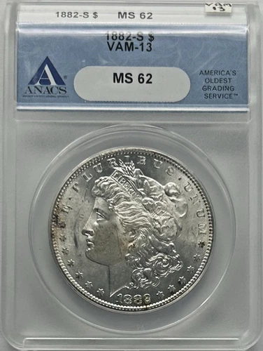 1882-S Morgan Dollar MS 62 ANACS Certified $1 Coin VAM-13