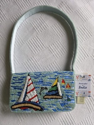 NWT Handcrafted In India Beaded Release Viral  Sailboat Handbag 