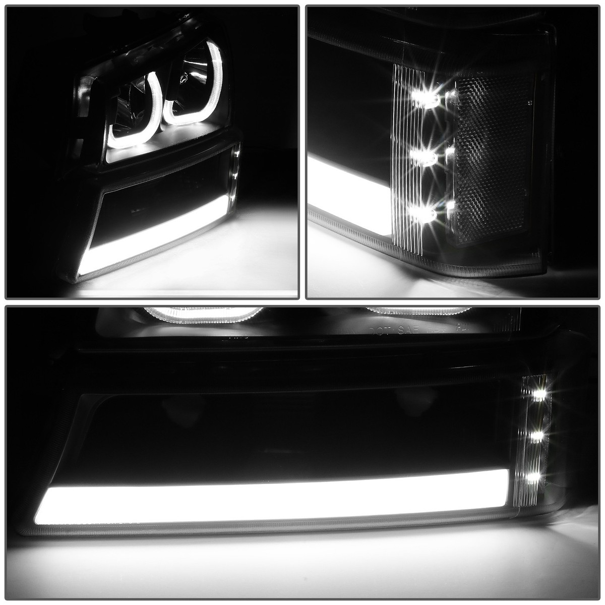 Faros Delanteros LED Con Halo J-HALO 3D Para Chevy Silverado 2003-2007 - Ahumados O Claros, Cromo