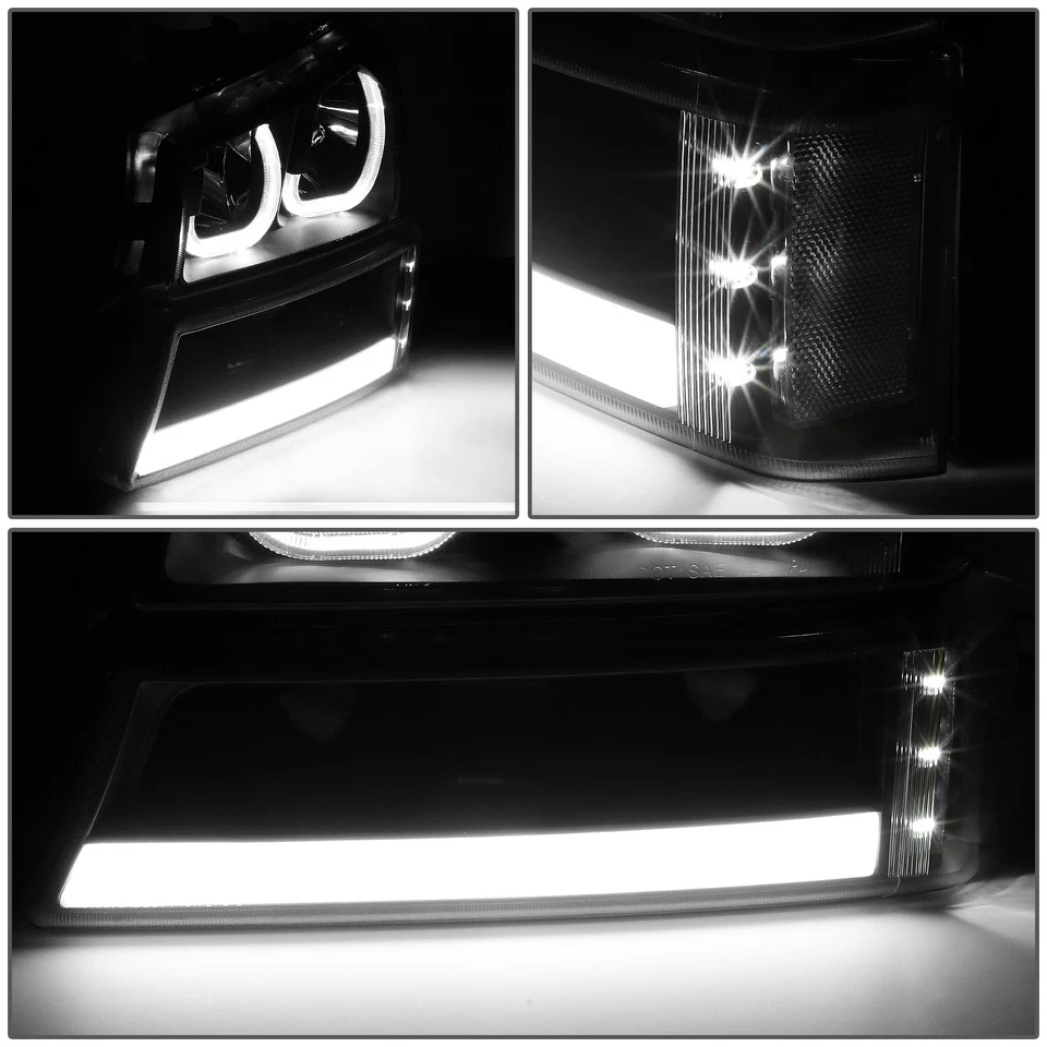 [3D LED J-HALO DRL]PARA 03-07 CHEVY SILVERADO FAROS PARACHOQUES LÁMPARAS NEGRO/CLARO Foto 4 de 4