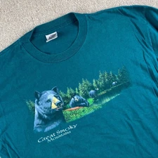 Vintage Great Smoky Mountains Bear Graphic T Mens XL Teal Eagle Products USA