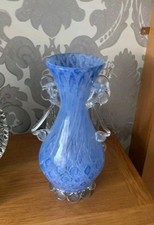 Murano Vase In Blue Peacock Design Beautiful Italian Art Glass