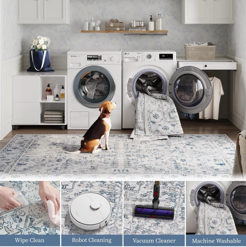 Alfombra Corredor Cocina 3x8 - Vintage Floral Lavable a Máquina Antideslizante Pasillo... Foto 2 de 3