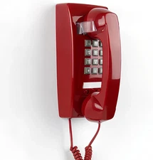 Retro Wall Mount Phone with Loud Mechanical Ringer Vintage Phones Red