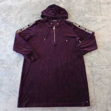 Tommy Hilfiger Shift Dress XL Purple Velour Long Sleeve Hooded 1/4 Zip