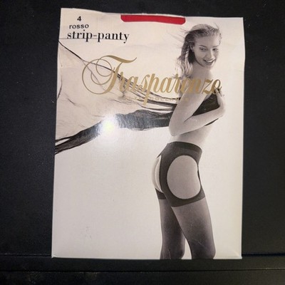 Trasparenze Strip Panty  Mock Suspender Belt Pantyhose XL Red Made in Italy