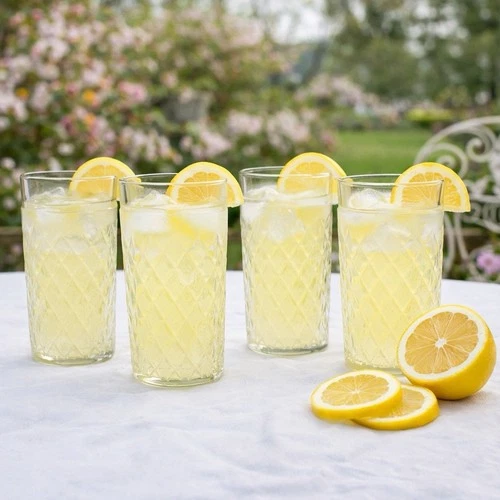 Set of 4 Vintage Anchor Hocking Tumblers 6" Quilted Diamond Clear Glass MCM