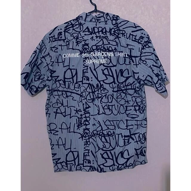 Supreme Comme Des Garçons Chemise Graphique S/S Homme Chemise Tops Bleu Noir Rayure