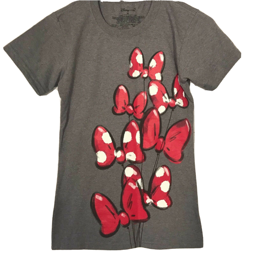 Disney Store Womens Minnie Mouse T-Shirt Top Gray Red Bows Organic Cotton XS New