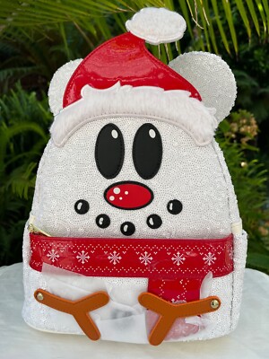 Loungefly Disney Mickey Mouse Snowman Christmas white sequin mini backpack Shimmer all season long with our Loungefly Mickey Mouse  main image 3