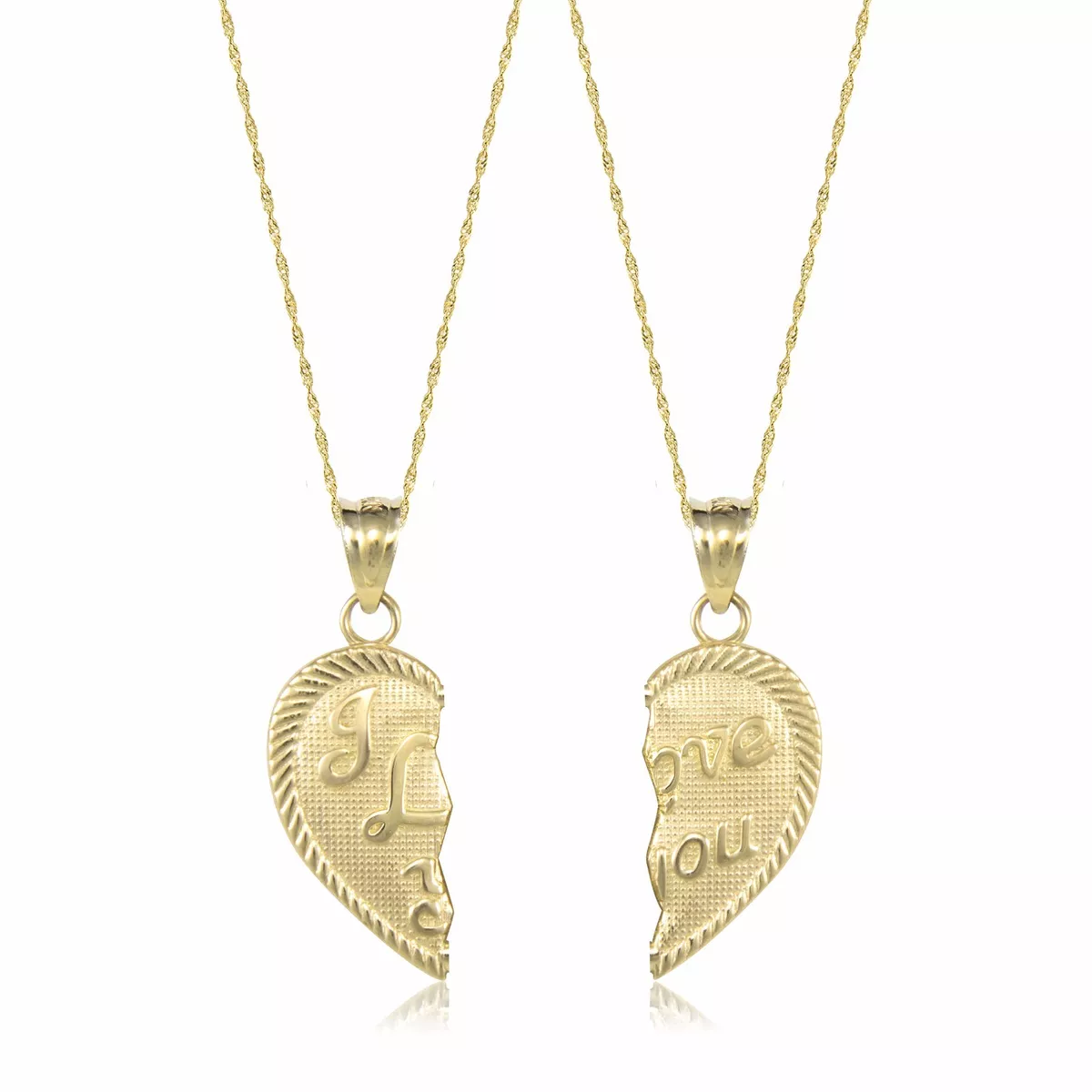 14K Solid Yellow Gold I Love You Half Heart Necklace Pendant 2