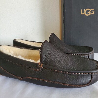 UGG Ascot Leather Casual Foam Footbed Wool Blend Slippers 7EEE Brown Slip On Men main image 3