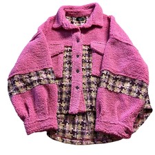 Vici Pink Sherpa Button Up Plaid Jacket Medium