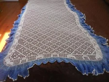 2 Vintage hand Crocheted twin bed coverlets Both Approx 44"X93" Lovely BLUE&Whit