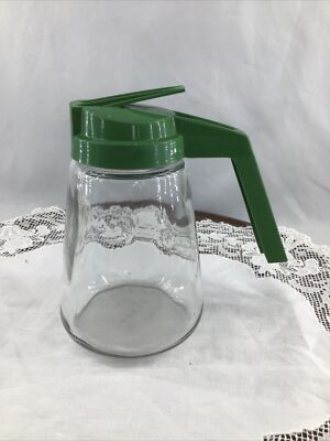 Vintage Gemco Glass Green Lid Syrup sugar Container / Dispenser