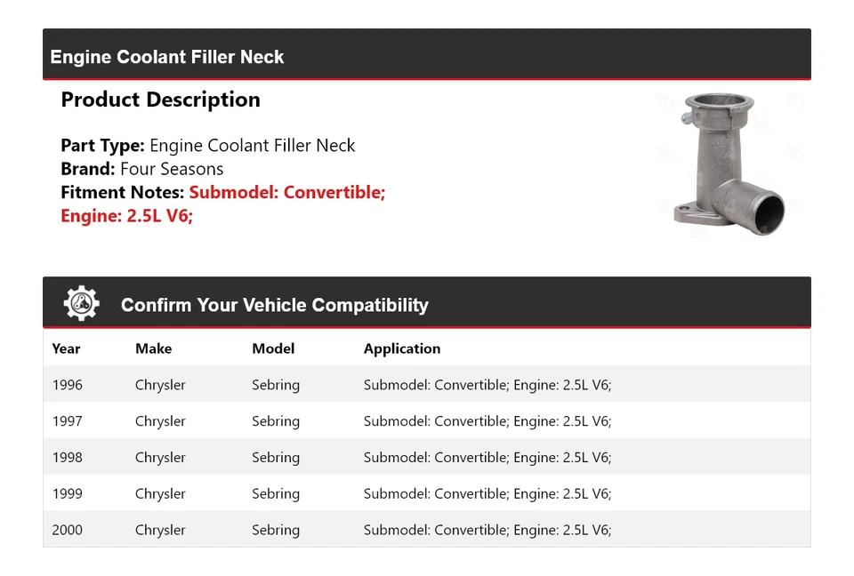 Cuello de llenado de refrigerante para motor Chrysler Sebring 1996-2000 4 estaciones 1997 1998 Foto 2 de 4