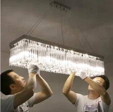 Modern remote dimmer LED crystal pendant light rectangular restaurant hanging Yc