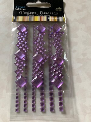 CRYSTAL STICKER 2 SHEETS CLUSTERS VIOLET GEMSTONES CLUSTERS MULTI-SIZE 9PCS