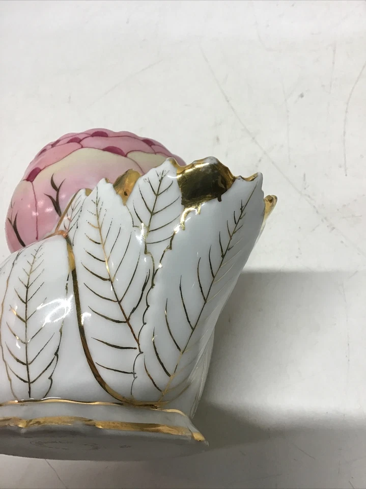 Antique Shaving Scuttle Pastel Pink Color Gold Leaf Decorations Gold Highlights - Image 2 of 4