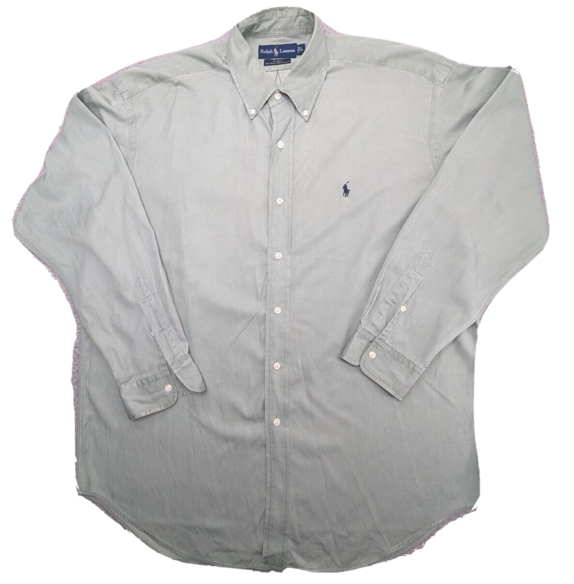Vintage Ralph Lauren Polo Mens Large Sage Green LS Silk Blend  Shirt Blake Fit