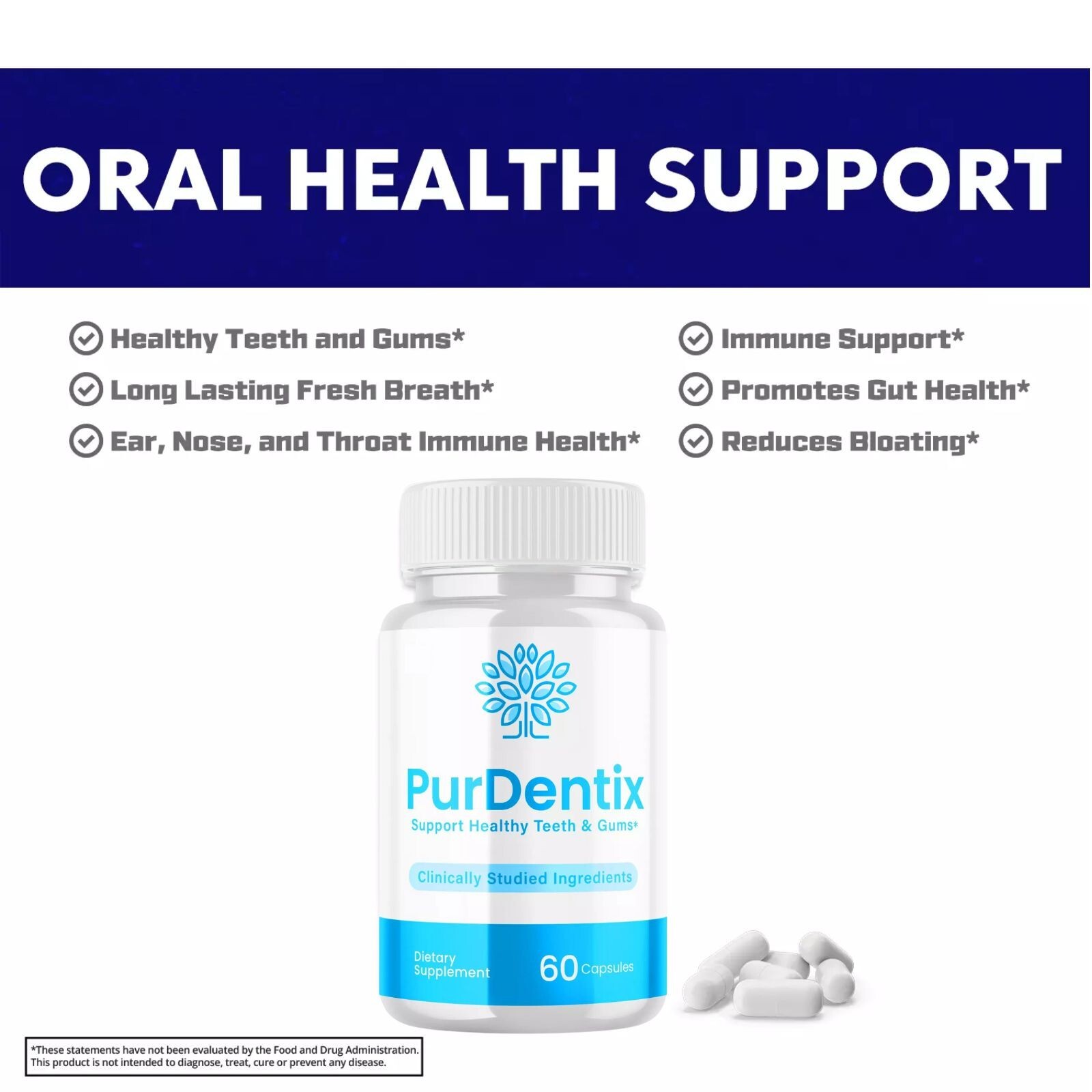 Purdentix Oral Probiotic Support Healthy Teeth and Gums Pur Dentix (60 Capsules)