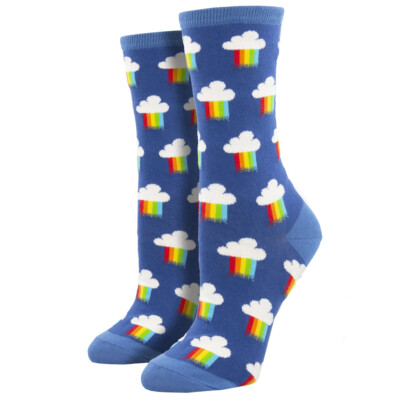 Socksmith Women's Crew Socks Rainbow Rain Clouds Blue Novelty Footwear