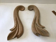 Vintage Ornate Oak Carved Wood Design Pieces from Old Bed