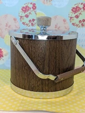 Vintage MCM Atapco Ice Bucket Wood And Chrome Look
