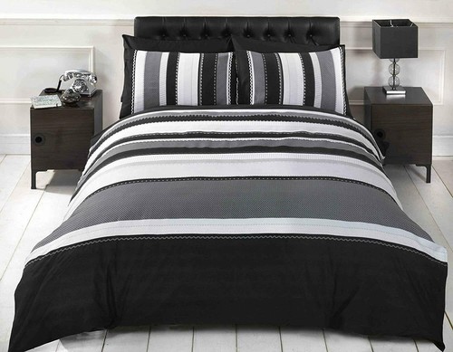 Striped Duvet Quilt Cover Bedding Grey 