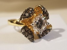 Sterling Silver  Yellow Gold Plated Cubic Zirconia Ring Size 7