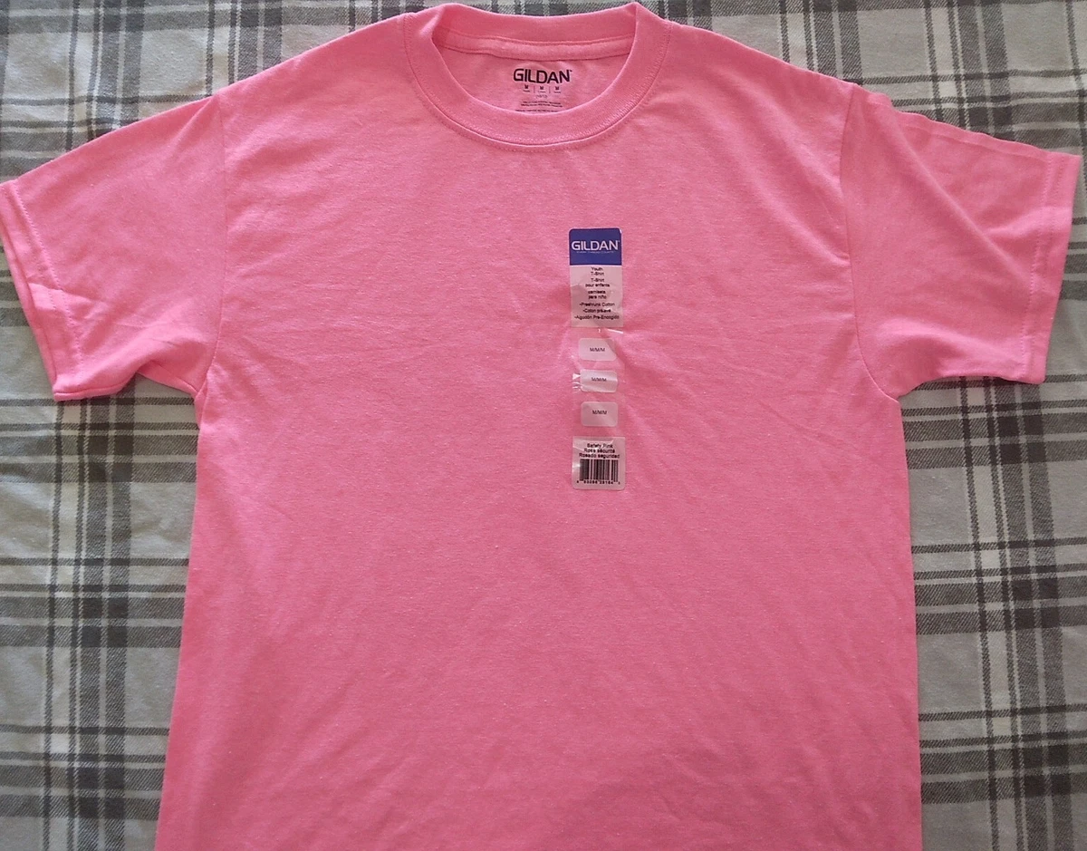 Gildan Girls Short Sleeve T Shirt Safety Pink Size Medium 10 12 NWT