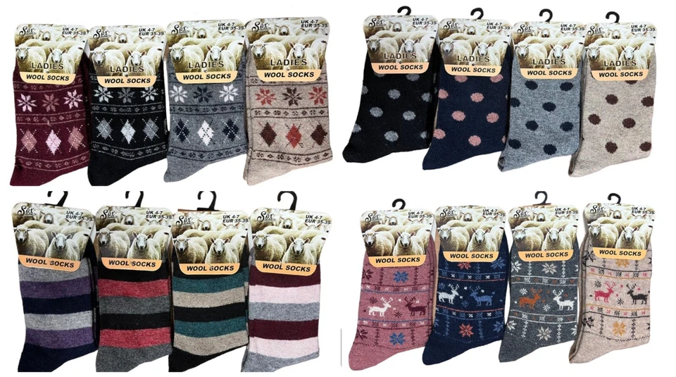 Sox Appeal 4 Pairs Ladies Wool Socks to Keep You Warm Dry & Cozy Uk Size 4-7