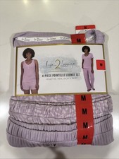 Live 2 Lounge Women  s 4-Piece Pointelle Lounge Set, Purple, Size M