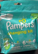 Pampers Changing Kit Turquoise Unisex 2 Diapers  6 Wipes - 8 packs