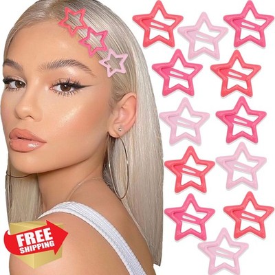 NAISKA 12PCS Pink Star Hair Clips for Girls Women