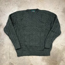 Vintage J. Crew Oarsman Cable Knit Wool Sweater Large Green Crewneck Fisherman