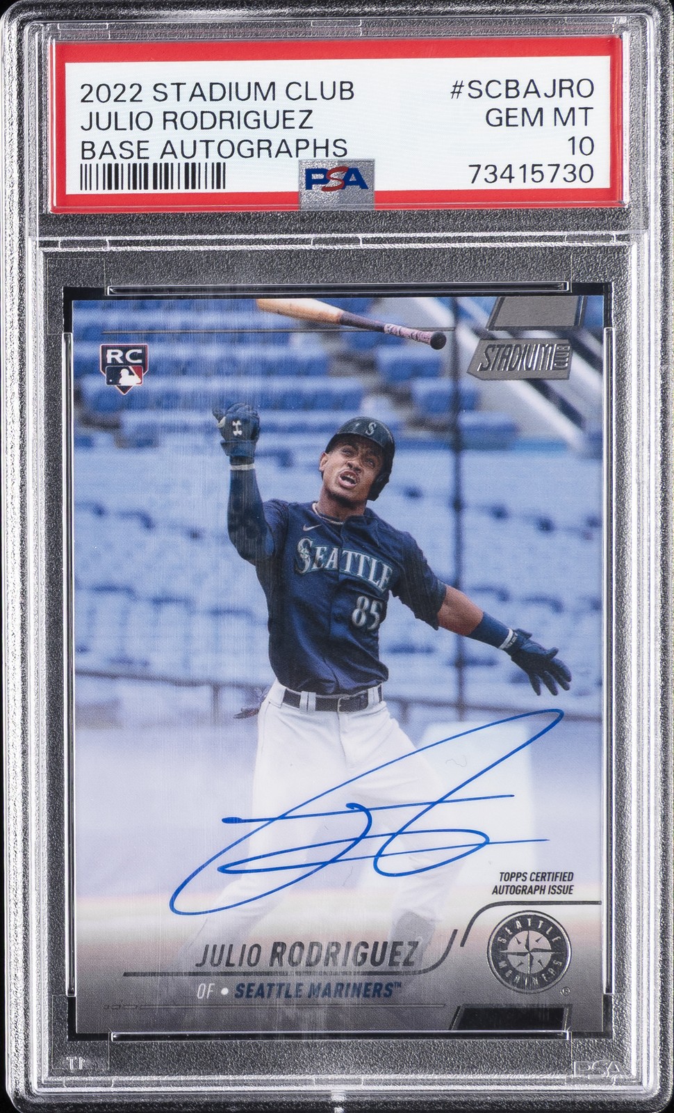 2022 TOPPS STADIUM CLUB BASE AUTOS #SCBAJRO JULIO RODRIGUEZ PSA 10 AUTO