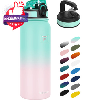 Fanhaw 20 oz Insulated Stainless Steel Water Bottle 20 Ounces, Green Pink