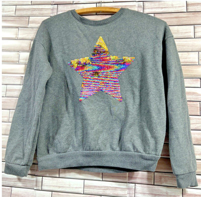 my favorite sweatshirt youth girls 10 grey star rainbow gold Bling Pullover Crew