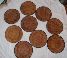 Vintage Pier 1 Rattan Woven Charger Placemats Set of 9 Round Natural 13" Boho