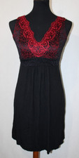 Soma Sz S Black Red Rayon Lingerie Top Embroidered Negligee Nightie