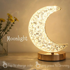 Table Lamp Crystal Night Light Moon Shape USB Rechargeable Bedside Lamp Decor+