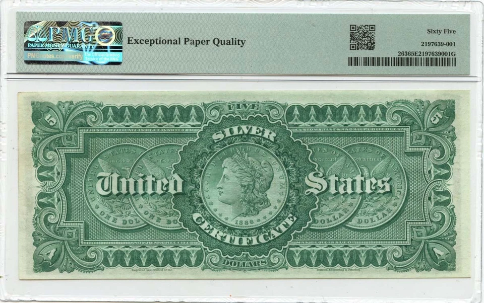 1886 $5 Silver Certificate FR#263 PMG GEM 65 EPQ Morgan Back - Image 2 of 2